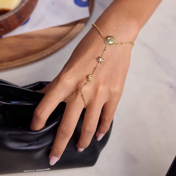 SahrzJewellery Jewelry - 18K Gold Plated Sun and Moon Hand Chain Bracelet